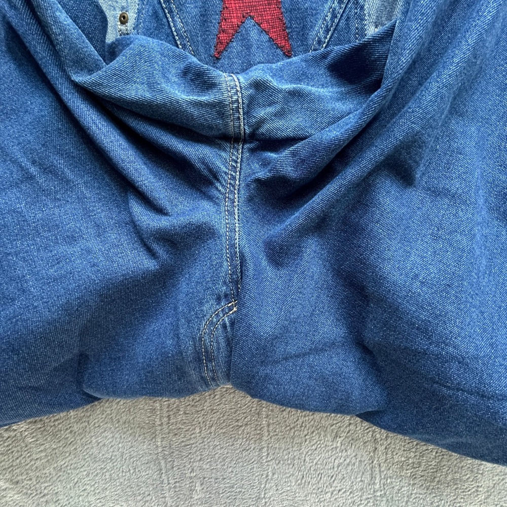Vintage Denim Overalls Womens XL Birdhouse Patchwork Cottagecore Wide Leg Cotton - Picture 11 of 14